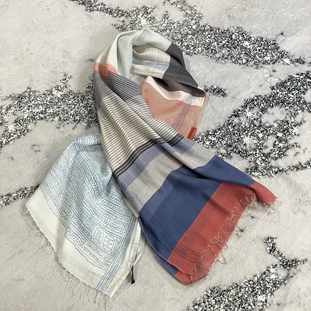 Inouitoosh Scarf Shawl Wrap Colorblock Stripe Fringe Made France Lightweight